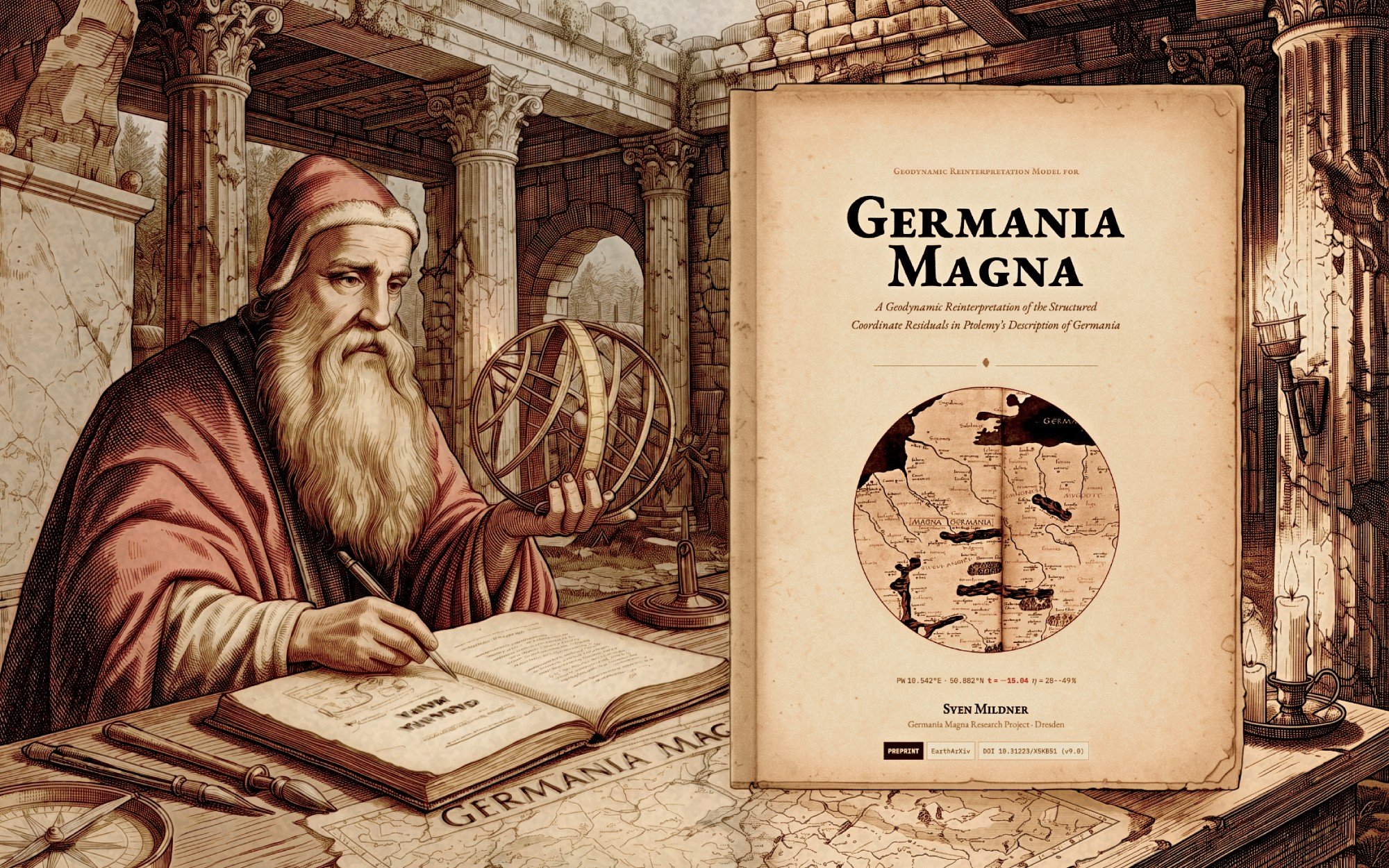 Ptolemy working on his calculations for the Geographike Hyphegesis (free artistic depiction) © Sven Mildner, www.ancientmaps-geography.com
